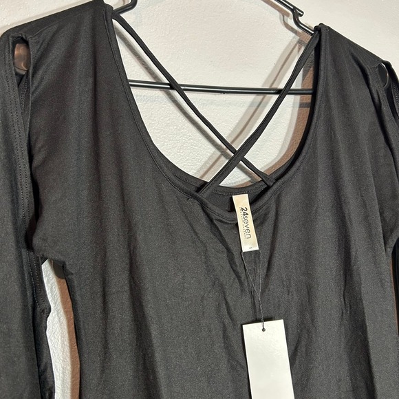 24seven Comfort Apparel Fit and Flare Dress Criss Cross Neck Bell Sleeve S - Picture 8 of 8